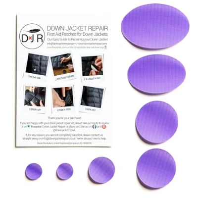 Image of Down Jacket Repair Patches: Easy to Use, Pre Cut, Self Adhesive, Soft, Waterproof, Tear Resistant Rip Stop Nylon Fabric Patches Fix Holes in Clothing, Jackets, Outdoor Gear Lilac