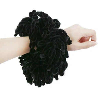 Image of SUSHUN 1 Piece Muslim Women Fluffy Velvet Hijab Scrunchies Solid Color Plain Big Hair Ring Bow Clip Flexible Rubber Band Headpiece Black