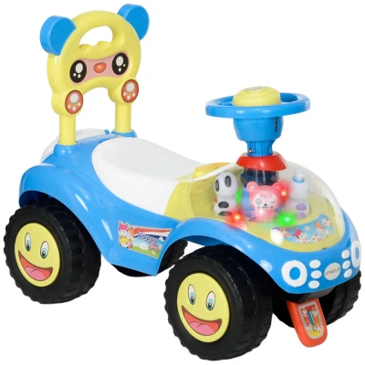 Image of AIYAPLAY Ride on Toy, Foot to Floor Toddler Car with Steering Wheel, Under Seat Storage, Horn, Music, Light, Anti Over Backwards Device, Baby Push Along for 18 36 Months, Pink