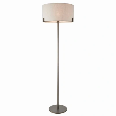 Image of Hayfield Floor Lamp Brushed Bronze Effect Plate &amp; Natural Linen 1 Light IP20 E27
