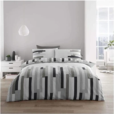Image of GC GAVENO CAVAILIA Geometric Duvet Cover Super King Size, Easy Care Poly Cotton Bedding Set, Reversible Bed Covers, Cream/Grey/Black