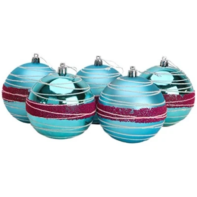 Image of Christmas Concepts® Pack of 5 100mm Large Baubles Shiny, Matte &amp; Bead Design Decorations (Ice Blue Purple)
