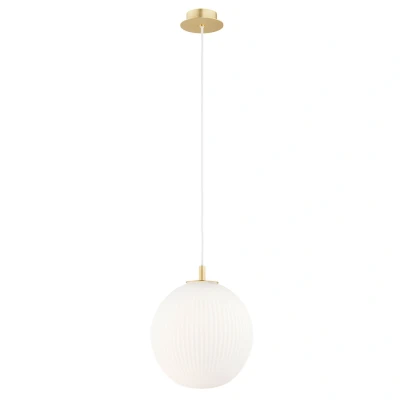 Image of Paloma 25cm Globe Pendant Ceiling Light Opal Matt (Fluted), Brushed Brass
