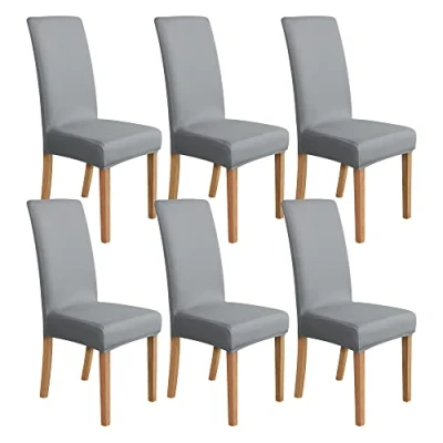 Image of Amazon Basics Stretch Dining Chair Slipcover, Set of 6, Light Grey