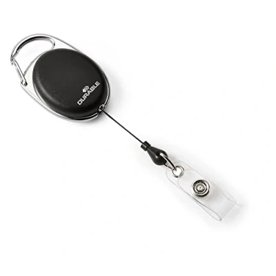 Image of Durable Badge Reel Style with Metal Clip and Press Stud Loop Pack of 1 Black Ideal for Use Name Badges