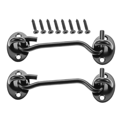 Image of Hook and Eye Latch Black Cabin 2Pcs Stainless Steel Door Heavy Duty Cabinet Latches for Gate Window Closet Shed 4 Inch 100mm
