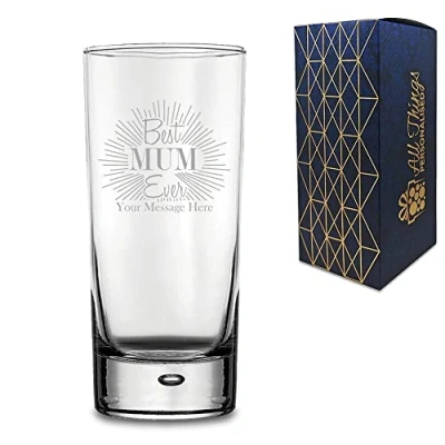 Image of Personalised Engraved Bubble Hiball Glass Tumbler with Best Mum Ever Design, Gift Boxed, Personalise Any Name
