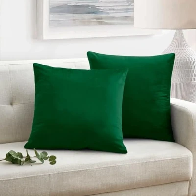 Image of Oxford Homeware Velvet Cushion Covers 45 x cm 2 Pack Green Cover for Sofa Bedroom Living Room Decorative Square Throw Pillow Cases with Invisible Zipper (18 18 Inch)