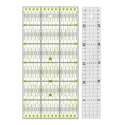 Image of 2PCS Quilting Ruler, 11.8x5.9inch and 11.8x2inch Acrylic Non Slip Sewing Ruler with Double Colour Grid Lines, Precise Cutting &amp; Patchwork Set for Sewing, Quilting, Measuring(Clear)