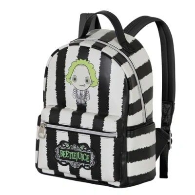 Image of Beetlejuice Stripes Heady Backpack, White, 24.5 x 29 cm, Capacity 8 L