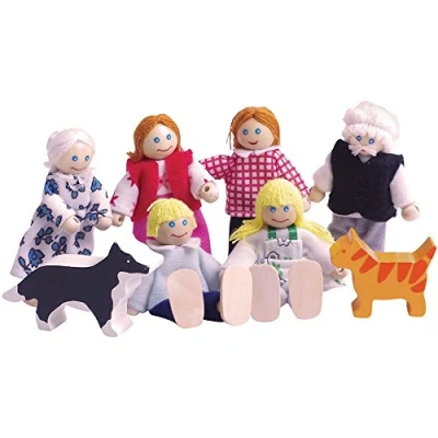 Image of Bigjigs Toys Heritage Playset Wooden Dolls House People 8 Family for Dollhouses, Quality Accessories Pretend Play
