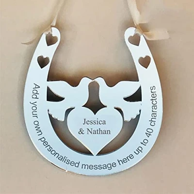 Image of Personalised Doves Wedding Bridal Gift Lucky Keepsake Horseshoe. AGiftForYouUK JS1