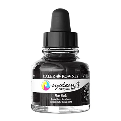 Image of Daler Rowney System3 Acrylic Ink, Glass Bottle with Dropper, Opaque, 1oz 29.5 ml, Mars Black