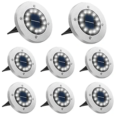 Image of Bowfar Solar Lights Outdoor Garden, 12 LEDs Ground IP65 Waterproof White Decking Lights, Powered for Lawn Pathway Patio Landscape Fence, 8 Pack