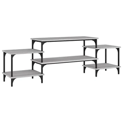 Image of vidaXL TV Cabinet in Grey Sonoma with Ample Storage Industrial Style Unit Engineered Wood and Steel Easy Assembly Adjustable Legs