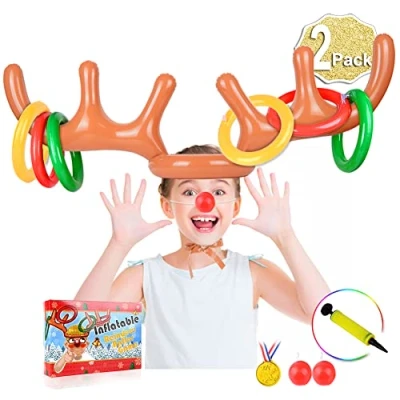 Image of Inflatable Reindeer Antler Game, 2 Antler, 12 Rings Ring Toss Christmas Party Games, Family Games by AniSqui