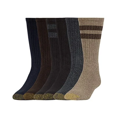 Image of GOLDTOE Men&#039;s Harrington Crew Socks, Multipairs Casual, Brown/Grey/Blue (6 Pairs), Large (Pack of 6)
