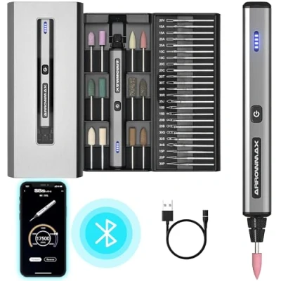 Image of ARROWMAX Mini Engraving Pen with 36 Bits, Aluminum Case, Bluetooth, APP, Wireless Magnetic Charge, Electric Engraver Etching Machine for Jewelry, Wood, Glass, Carving (SGS Mini)