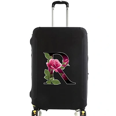 Image of initial letter Printed Design Travel Trolley Case Cover Protector Washable Suitcase Luggage Storage Covers for 18 28 inch (L (26 Luggage), Flower color R)
