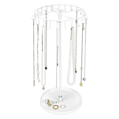 Image of QWORK® Spinning Jewelry Tree Display Stand, Organizer with 23 Hooks, White