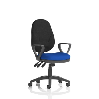 Image of Eclipse Plus XL Lever Task Operator Chair Black Back Bespoke Seat with Loop Arms In Stevia Blue