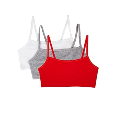 Image of Fruit of the Loom Women&#039;s Spaghetti Strap Cotton Pullover Sports Bra, Red Hot/White/Grey Heather, 40