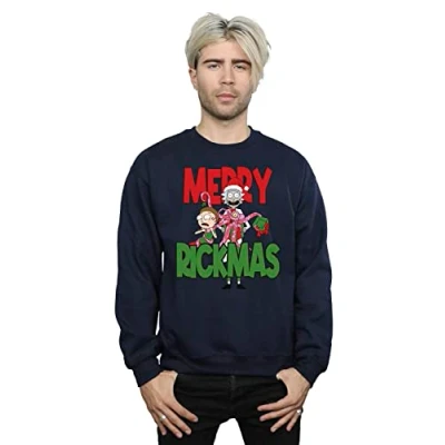 Image of Absolute Cult Rick and Morty Men&#039;s Christmas Wreath Sweatshirt Navy Blue Large