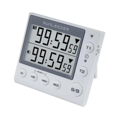 Image of NInE ROnG 2 Channel Countdown Countup Timer with 12H/24H Clock Kitchen Magnetic Digital Minute/Second Desk Electric Stopwatch for Cooking Meeting（White）
