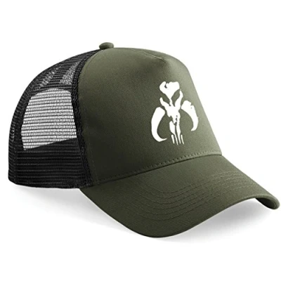 Image of Naughtees Clothing Boba Fett Mandalorian Olive Green/Black Trucker Cap.