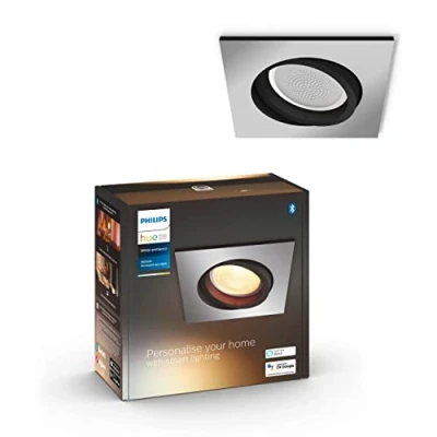 Image of Philips Hue Milliskin White Ambiance Recessed Spotlight Extension [Square Silver] with Bluetooth, Works Alexa, Google Assistant and Apple Homekit