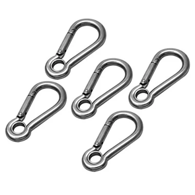 Image of Hamma 5 Pack 6mm x 62mm Carabina / Carabiner Carbine Clip Spring Hook with Eye A4 316 Stainless Steel Marine Grade