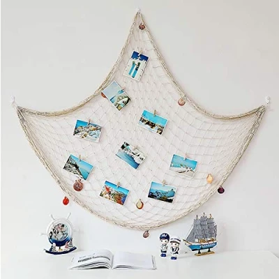 Image of AOFOX Decorative Fishing Net Decor,Mediterranean Ocean Pirate Beach Theme Party Decorations (Beige, 1.5M x 2M)