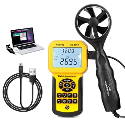 Image of Anemometer CFM Air Flow Meter, Kethvoz HVAC Wind Speed Tester Industrial Airflow Data Logger Monitor Test Velocity Measure Volume for AC Dust Collection System