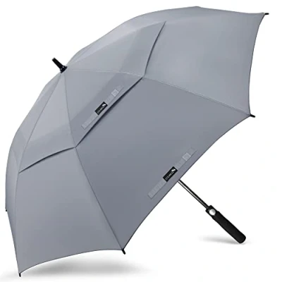 Image of ZOMAKE Large Golf Umbrella Windproof Strong 62 Inch Big Golfing Umbrellas Double Canopy Vented For Men Extra Oversize Umberella&#039;s With Strap (Grey)