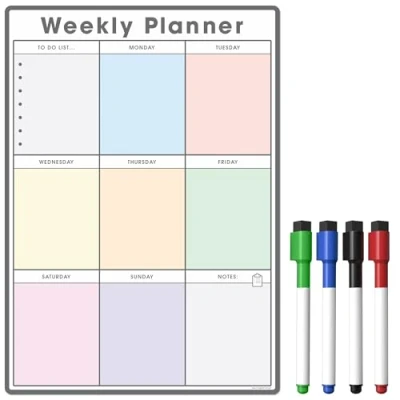Image of TMS A4 Weekly Planner and Organiser Customisable Whiteboard for Organising Your Week, Tasks, to Do List, Shopping Meal Planning. Home, Office, School with 4 Free Magnetic Dry Wipe Pens