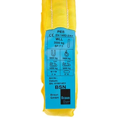 Image of Braun 30041RS Recovery Strap Loop 3000 kg Load 2 m Usable Length Continuous with Polyester Core Yellow