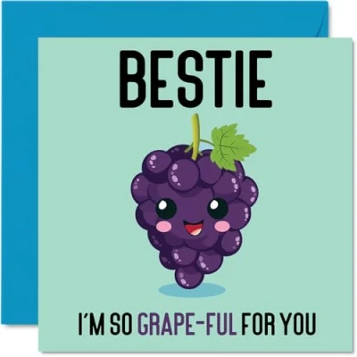 Image of Thank You Cards for Bestie Grape Ful Funny Happy Birthday Card Best Friend from Friends, Bestfriend Gifts, 145mm x Joke Greeting Women Men