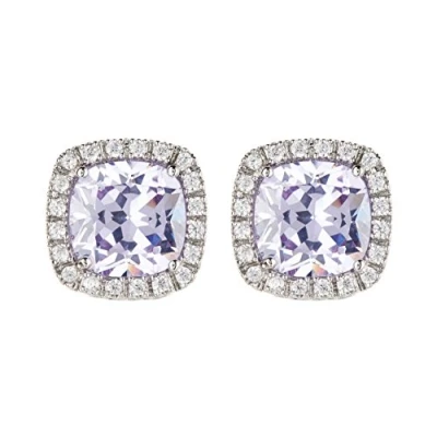Image of Clip On Earrings Silver Plated With A Violet Stone And Clear Crystals Coco