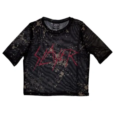 Image of Paradiso Clothing Slayer Scratchy BAND LOGO CROP Print Tshirt, Women&#039;s, Size: Small, Black
