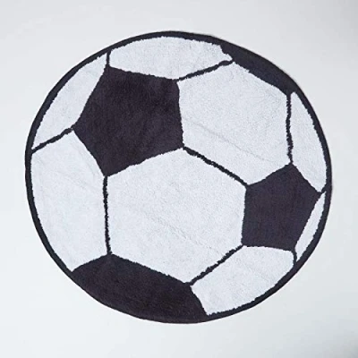 Image of HOMESCAPES 100% Cotton Washable Tufted Football Round Rug Bath Mat or Children&#039;s Rug, 120 cm
