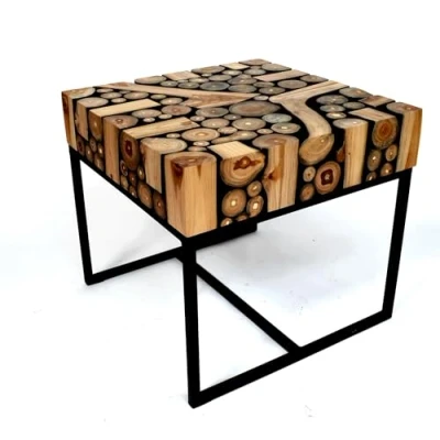Image of Brillibrum Design Teak Wood Tree Disc Table Side Seat Stool Handmade Small Discs Coffee (42 x 45 cm)