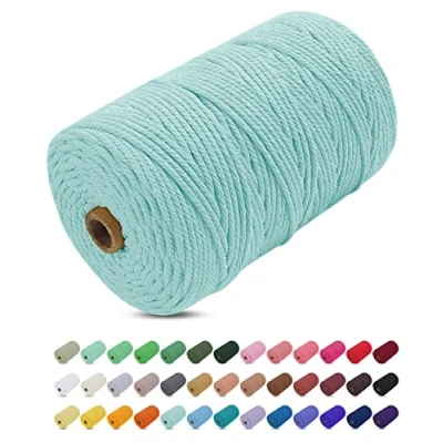 Image of Uiopa Macrame Cord 3mm x 200m, Thick Rope Yarn Soft Natural Cotton Cord, Coloured 4 Ply String for DIY Craft, Plant Hangers, Wall Hanging, Christmas Decorations (Light Blue)