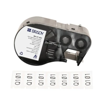 Image of Brady Polyester Pre Sized Labels for Label Printer BMP41/BMP51/BMP53/M511 480 Self Adhesive Black on White (25,40 mm (W) x 12,70 (H)) M4 47 483