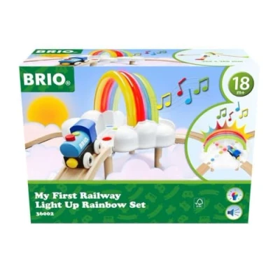 Image of BRIO My First Railway Interactive Light Up Rainbow Train Set Toddler Toys for Kids 18 Months Wooden Accessories