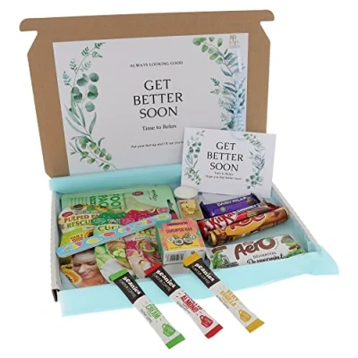 Image of Large GET WELL SOON Pamper Treat Gift Box Hug in a Letterbox Ladies Giftbox with Coffee
