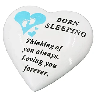 Image of Angraves Born Sleeping Blue Little Boy Baby Memorial Graveside Heart Ornament Plaque