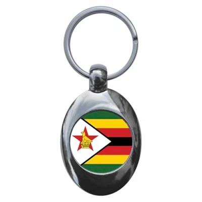 Image of Ozorath Zimbabwe National Flag Keyring Keychain Key Ring Chain With Trolley Coin