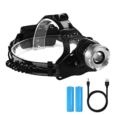 Image of CHENYI LED Head Torch Rechargeable, Super Bright Headlamp 1800 Lumen, 3 Modes, Adjustable, Waterproof, Perfect Headlight Flashlight for Hunting, Camping, Hiking, Outdoors (Aluminum Alloy), White