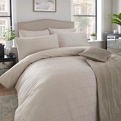 Image of Appletree Boutique Sorelle 100% Cotton Duvet Cover Set Super King Bed Size in Linen