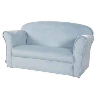 Image of Roba Baumann Children&#039;s Sofa &#039;Lil Sofa&#039; Covered with armrests, Comfortable Couch Light Blue/Sky Velvet Fabric